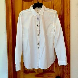 Ann Taylor,Loft. White button down blouse with rhinestone accents